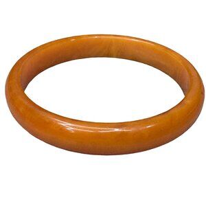 Orange Butterscotch Swirl Bakelite Bangle Bracelet 7.75" Tested Retro Original